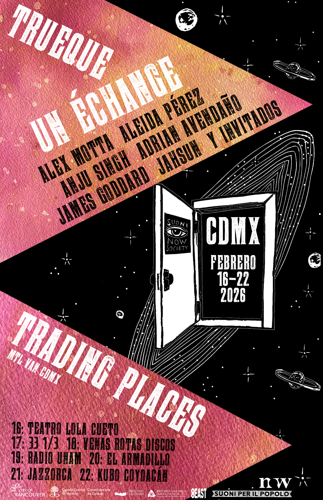 Pink triangles in space with an open door 