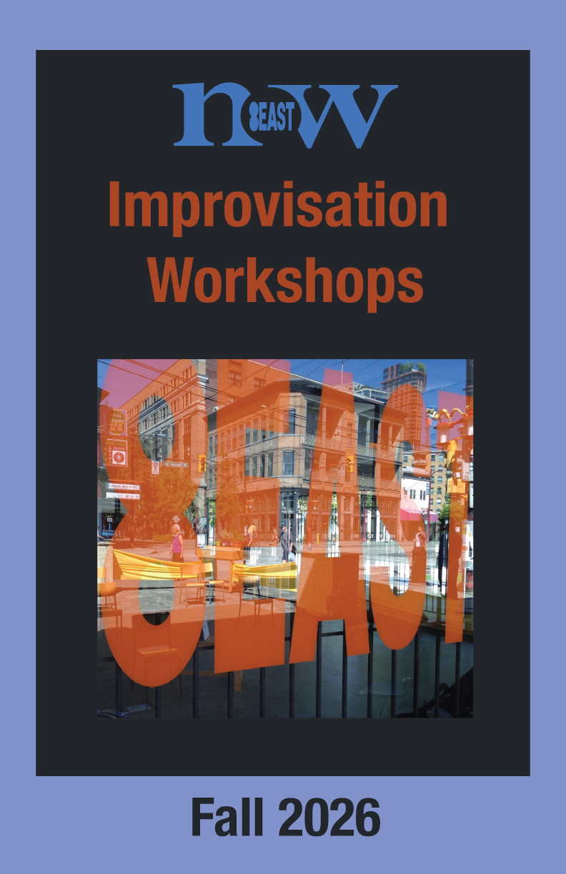 NOW Improvisation in Orange text with the image of the 8EAST logo on the front window