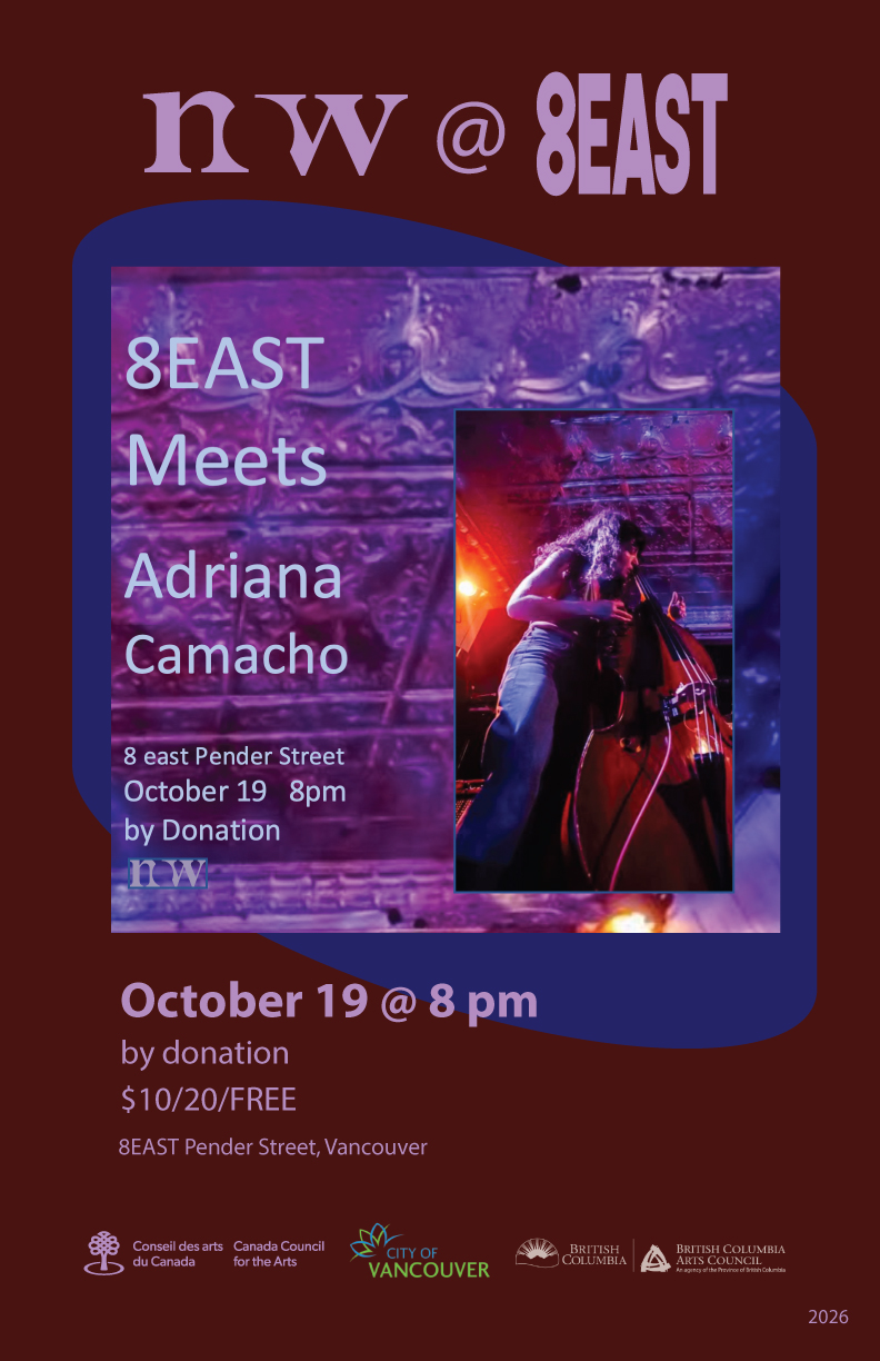 photo of Adriana Camacho playing the bass against an abstract background