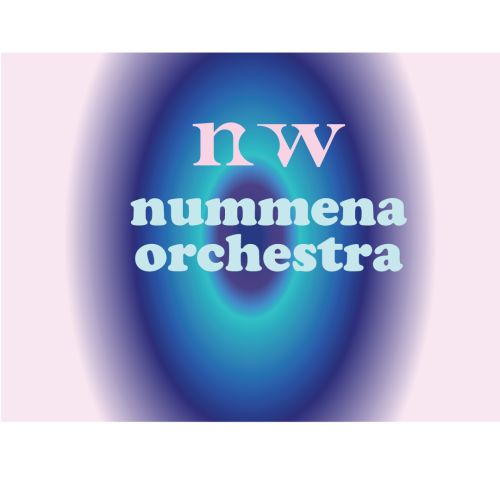pink and purple text read NOW nummena orchestra on top a purple, blue, pink disc.