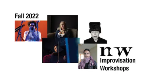 Workshop Facilitators in a collaged grid with the NOW Logo next to the words Improvisation Workshops Spring 2025