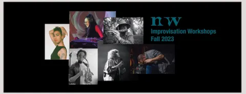 Workshop Facilitators in a collaged grid with the NOW Logo next to the words Improvisation Workshops Spring 2025