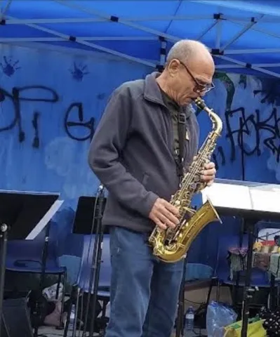 Bruce playing saxophone at Oppenheimer Park 